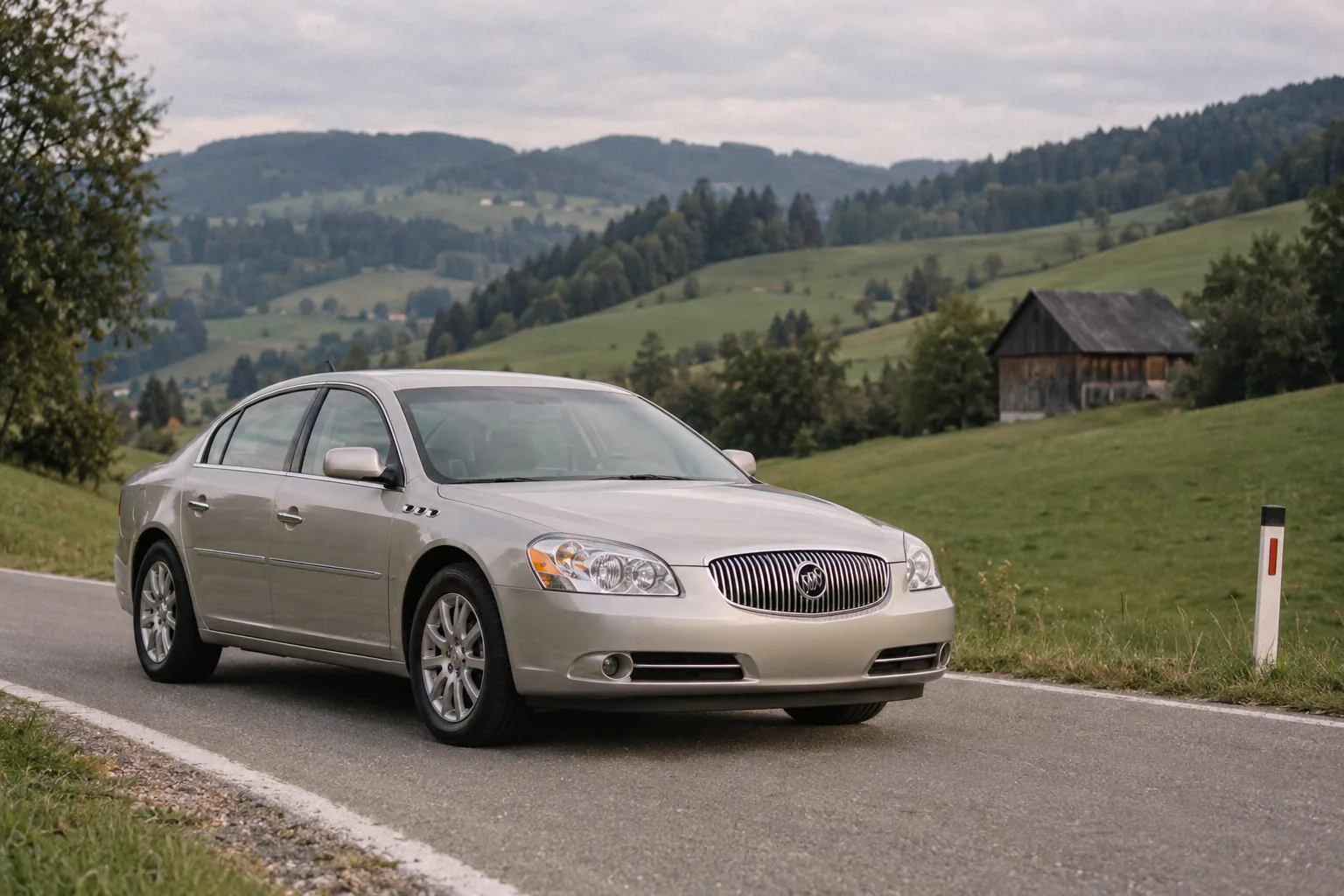 Champagnerfarbener Buick Lucerne CXL auf einer Landstraße in der Steiermark